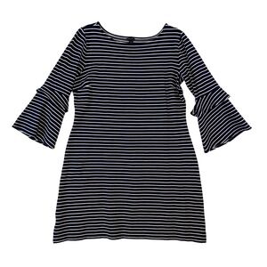 Ann Taylor Size 12 Navy White Stripe Bell Sleeve Sheath Dress Nautical Career